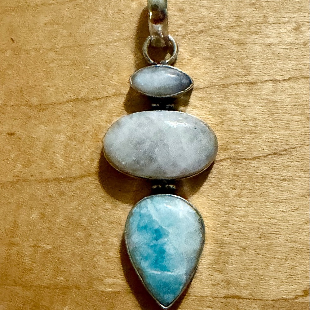Pretty Larimar/Moonstone Pendant Necklace Pendant Necklace - 925 Plated/Stamped